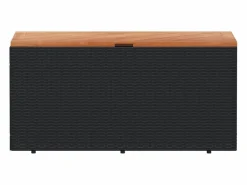 Online vidaxl Caja de almacenaje jardín madera acacia ratán 110x50x54cm Negro