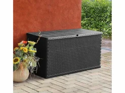 Caja de almacenamiento de jardín antracita ratán PP 120x56x63cm ES265378 Baúl De Jardín