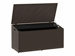 Caja de almacenamiento de jardín marrón 110x50x58 cm resina tejida