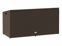 Caja de almacenamiento de jardín marrón 110x50x58 cm resina tejida