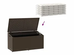 Caja de almacenamiento de jardín marrón 110x50x58 cm resina tejida