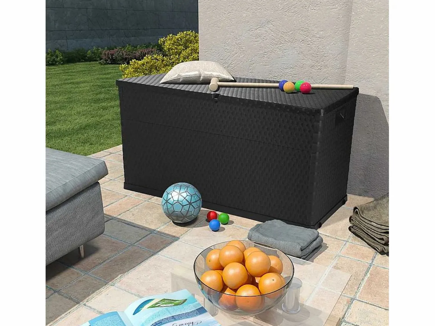 New Caja de almacenamiento de jardín Antracita 120x56x63 cm PP Ratán Gris