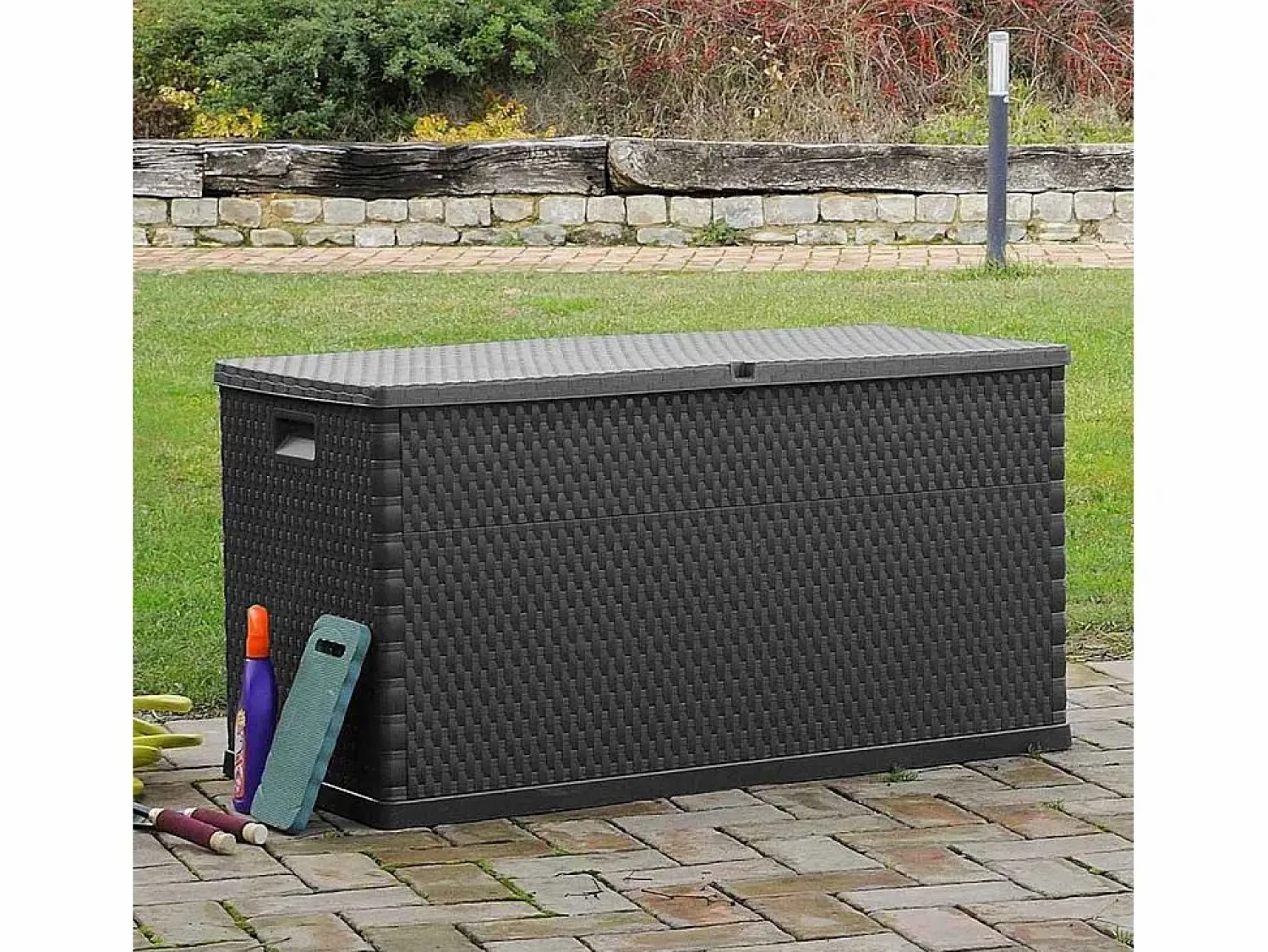 New Caja de almacenamiento de jardín Antracita 120x56x63 cm PP Ratán Gris