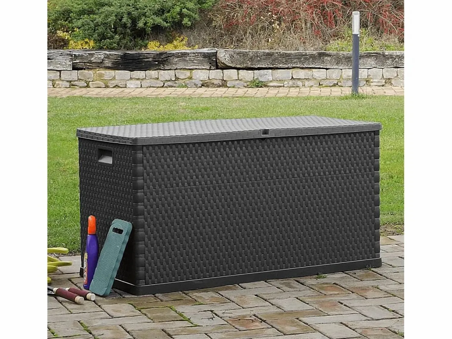 New Caja de almacenamiento de jardín Antracita 120x56x63 cm PP Ratán Gris