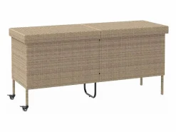 Caja de almacenamiento de jardín con ruedas, 160x55x75 cm, resina trenzada Beige