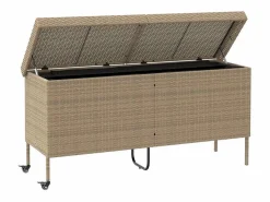 Caja de almacenamiento de jardín con ruedas, 160x55x75 cm, resina trenzada Beige