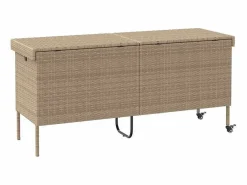 Caja de almacenamiento de jardín con ruedas, 160x55x75 cm, resina trenzada Beige