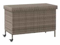 Discount Caja de almacenamiento para jardín de mimbre de resina y ruedas Armario De Jardín
