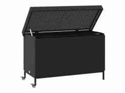 Caja de almacenamiento para jardín de mimbre de resina negra y ruedas