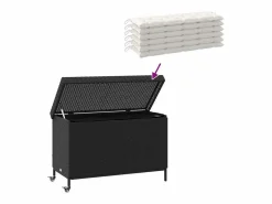 Caja de almacenamiento para jardín de mimbre de resina negra y ruedas
