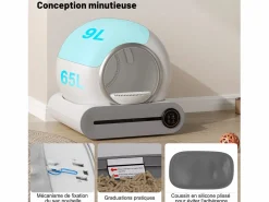 Best Hauss Spole Caja de arena autolimpiable adaptable de 65 l - Elimina olores - Controlada por app - Blanca Blanco