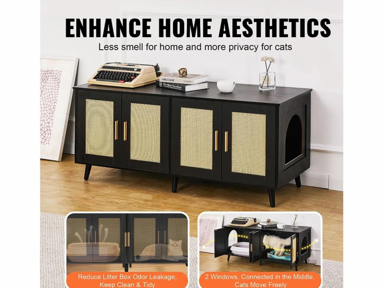 Caja de Arena para Gatos SucceBuy, Muebles Ocultos de Madera con 2 Habitaciones, Color