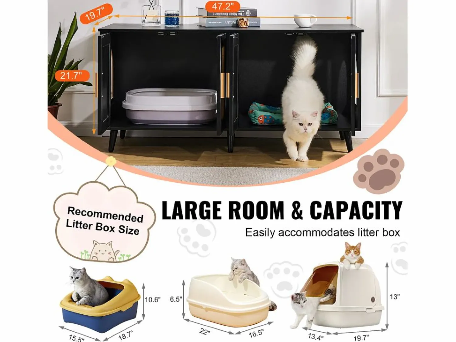 Caja de Arena para Gatos SucceBuy, Muebles Ocultos de Madera con 2 Habitaciones, Color