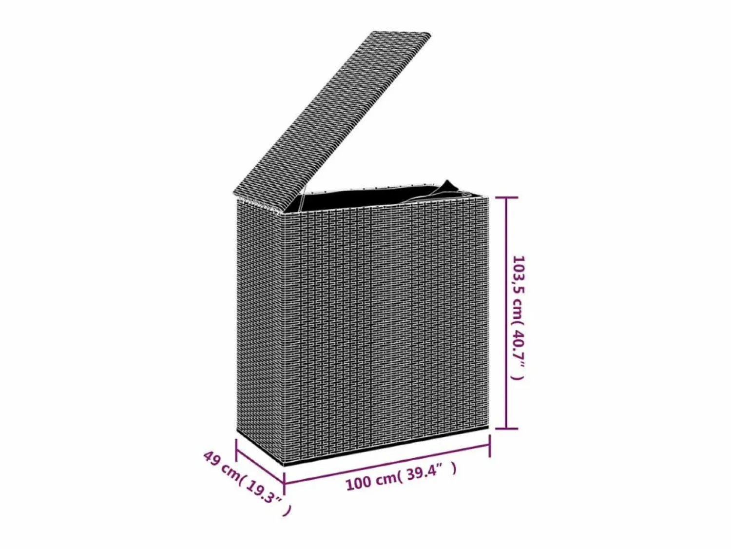 Caja de cojines para jardín de resina tejida 100x49x103,5cm Marrón