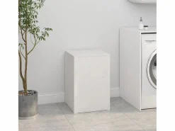 Best Caja de lavandería blanca 44x44x66 cm Madera maciza de pino Cesto De Ropa
