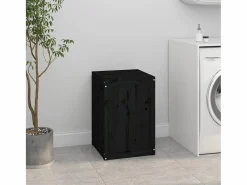 Caja de lavandería negra 44x44x66 cm Madera maciza de pino