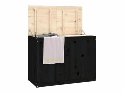 Caja de lavandería negra 88,5x44x66 cm Madera maciza de pino Negro
