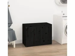 Caja de lavandería negra 88,5x44x66 cm Madera maciza de pino Negro