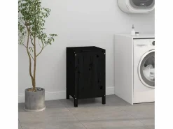 Caja de lavandería negra 44x44x76 cm Madera maciza de pino Cesto De Ropa