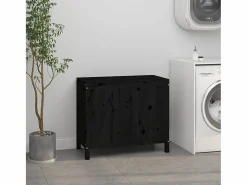 Caja de lavandería negra 88,5x44x76 cm Madera maciza de pino