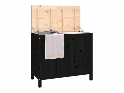 Caja de lavandería negra 88,5x44x76 cm Madera maciza de pino