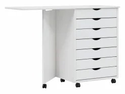 Outlet vidaxl Cajonera con ruedas y escritorio MOSS madera maciza pino Blanco
