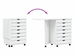 Outlet vidaxl Cajonera con ruedas y escritorio MOSS madera maciza pino Blanco