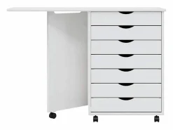 Outlet vidaxl Cajonera con ruedas y escritorio MOSS madera maciza pino Blanco