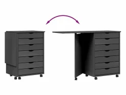 Clearance vidaxl Cajonera con ruedas y escritorio MOSS madera maciza pino Gris