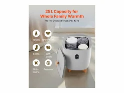 New Calentador de Toallas SucceBuy 25 L, Cubo Secatoallas para Baño, con Pantalla LED, Regulación de Temperatura y Temporizador 20/40/60/90 min Toallero Eléctrico