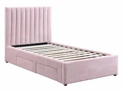 New Vente-unique Cama 90 x 190 cm con 2 cajones en tela - SARAH Rosa