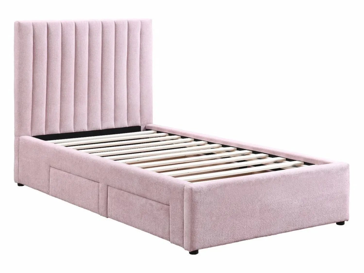 New Vente-unique Cama 90 x 190 cm con 2 cajones en tela - SARAH Rosa
