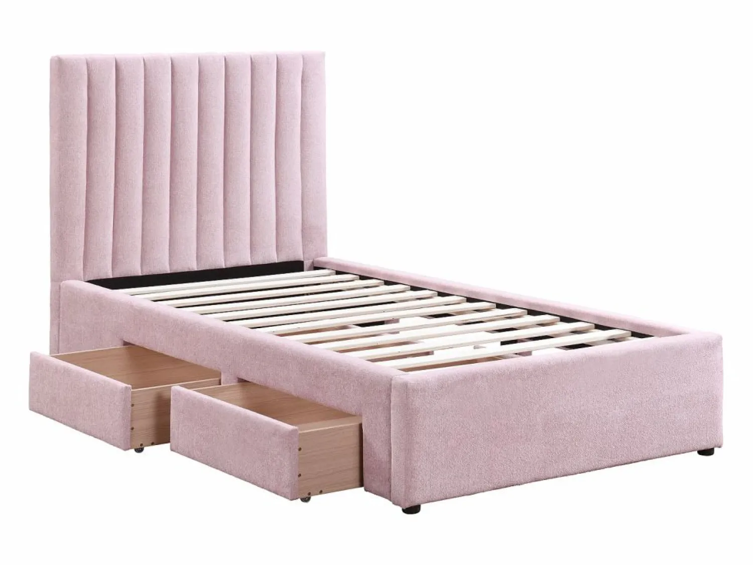 New Vente-unique Cama 90 x 190 cm con 2 cajones en tela - SARAH Rosa