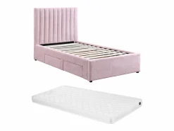 Sale Vente-unique Cama 90 x 190 cm con 2 cajones de tela + colchón - SARAH Rosa
