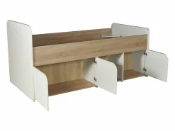 Sale Vente-unique Cama 90 x 190 cm con almacenamiento en colores natural y blanco + somier + colchón - LOSTYA Color natural claro / Blanco
