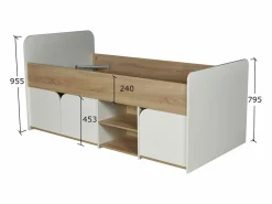Sale Vente-unique Cama 90 x 190 cm con almacenamiento en colores natural y blanco + somier + colchón - LOSTYA Color natural claro / Blanco