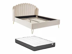 Hot Cama 140 x 190 cm con cabecero ondulado de terciopelo + colchón - SAGALI Cama Terciopelo