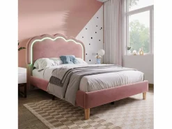 Discount Cama 90 x 190 cm con cabecero regulable - Terciopelo - LEDs - Cama Terciopelo