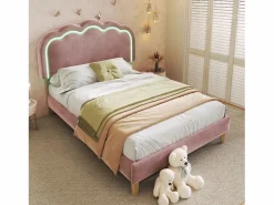 Discount Cama 90 x 190 cm con cabecero regulable - Terciopelo - LEDs - Cama Terciopelo