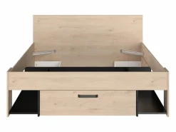 Vente-unique Cama 140 x 190/200 cm con cabecero y almacenaje en natural y negro - KINSELIA