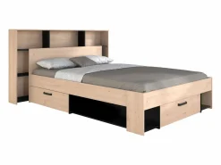 Vente-unique Cama 140 x 190/200 cm con cabecero y almacenaje en natural y negro - KINSELIA