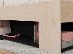 Sale Vente-unique Cama 140 x 190/200 cm con cabecero en natural y negro + somier + colchón - KINSELIA Negro / Color natural claro