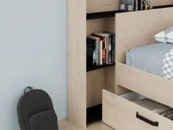 Sale Vente-unique Cama 140 x 190/200 cm con cabecero en natural y negro + somier + colchón - KINSELIA Negro / Color natural claro