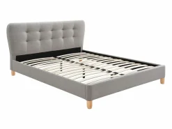 Clearance Cama 140 x 190 cm con cabecero capitoné tela + colchón - ELIDE Cama Adulto