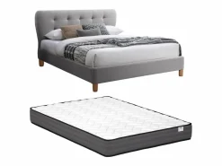 Clearance Cama 140 x 190 cm con cabecero capitoné tela + colchón - ELIDE Cama Adulto