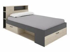 Discount Vente-unique Cama 120 x 190 cm con cabecero con compartimentos en natural y antracita + somier - LEANDRE Gris antracita / Color natural claro