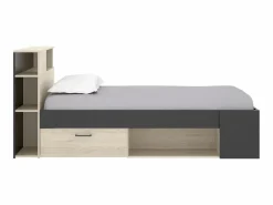 Discount Vente-unique Cama 120 x 190 cm con cabecero con compartimentos en natural y antracita + somier - LEANDRE Gris antracita / Color natural claro