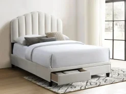 Vente-unique Cama 160 x 200 cm con cajones - Terciopelo - - ILISIO Marfil