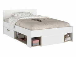 Clearance Vente-unique Cama 120 x 190 cm con compartimentos color blanco y natural + somier + colchón - KINSELIA Color natural claro / Blanco