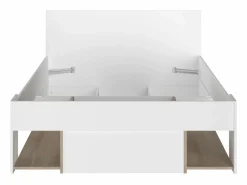 Clearance Vente-unique Cama 120 x 190 cm con compartimentos color blanco y natural + somier + colchón - KINSELIA Color natural claro / Blanco